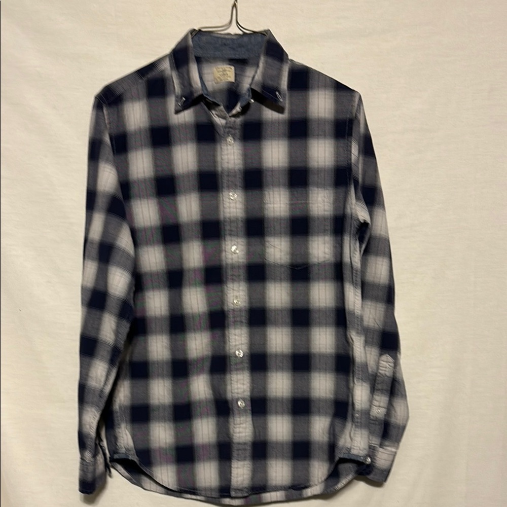 J. Crew Navy and White Plaid Casual Button Down Shirt Small